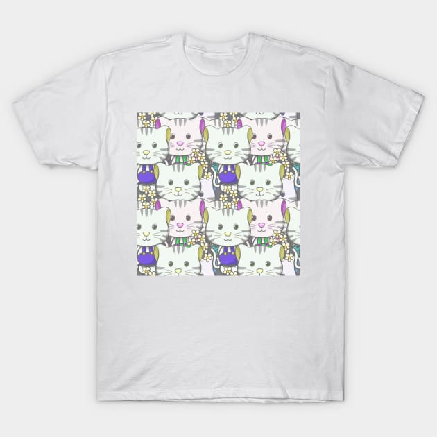 Cute Cat Seamless Patterns T-Shirt by labatchino